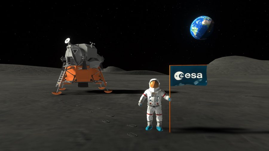 astronaut vysazuje vlajku na Měsíc