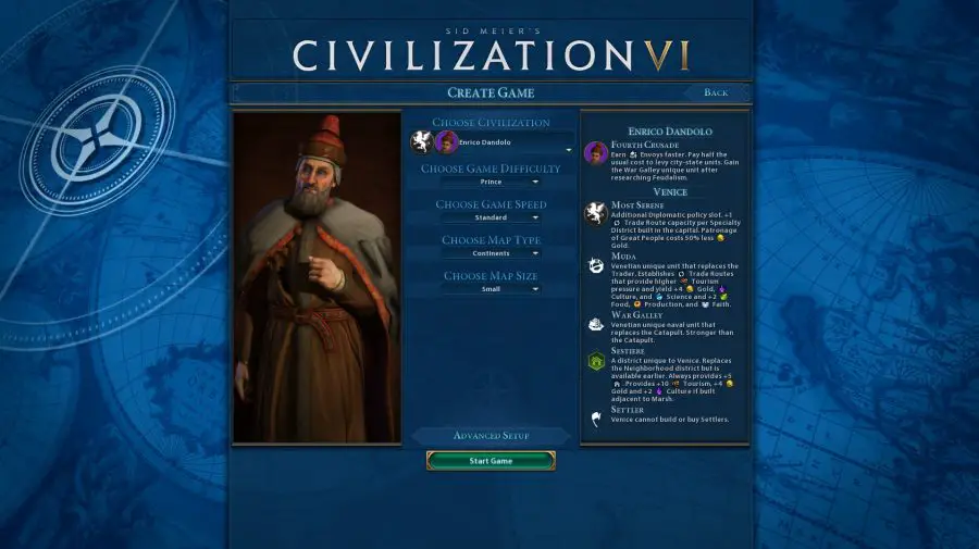 Personalizovaná verze benátské civilizace, která ukazuje schopnosti a informace