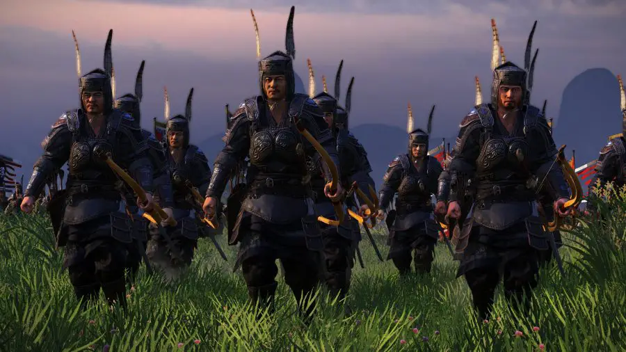 un groupe d'archers pimpants marchant vers l'avant