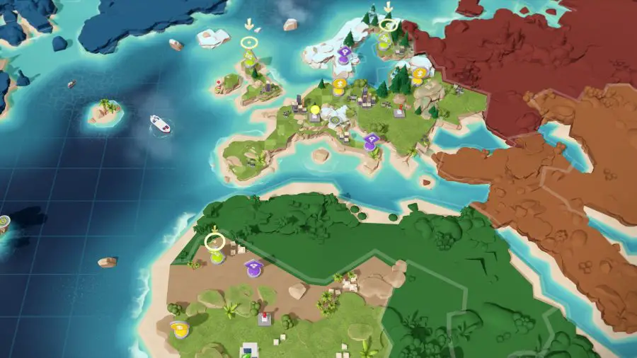 Mapa světa v režimu strategie světové nadvlády hry Evil Genius 2