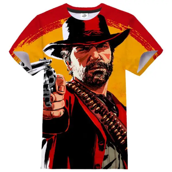 Klassisches rotes T-Shirt mit Dead Redemption 2 Print