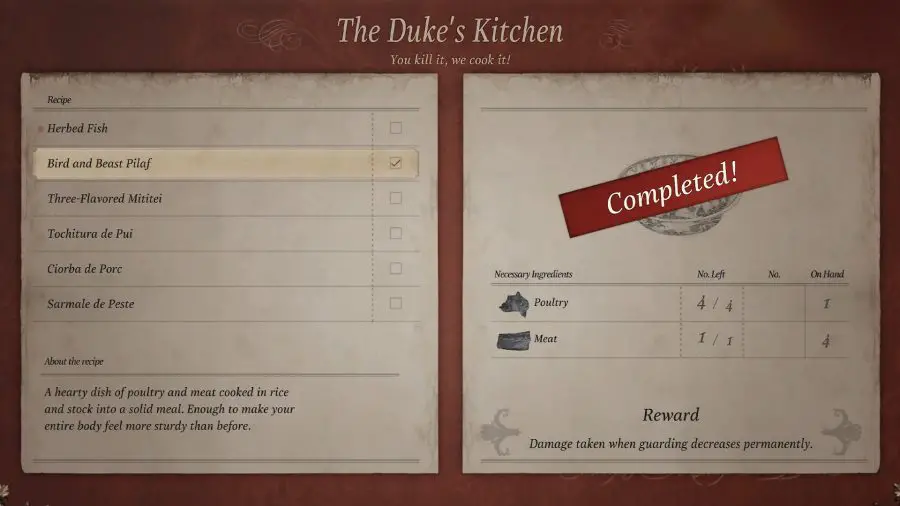 Le menu d'artisanat dans The Duke's Kitchen
