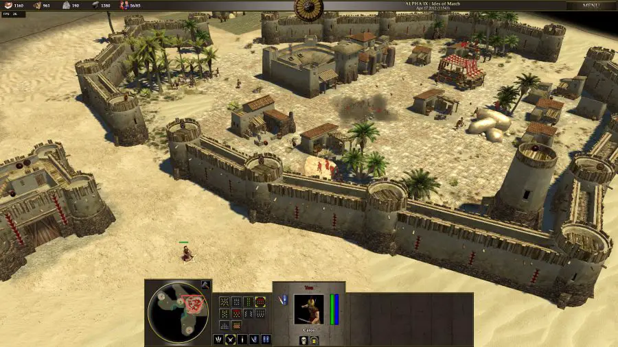 Una ciudad amurallada en el juego RTS 0 AD