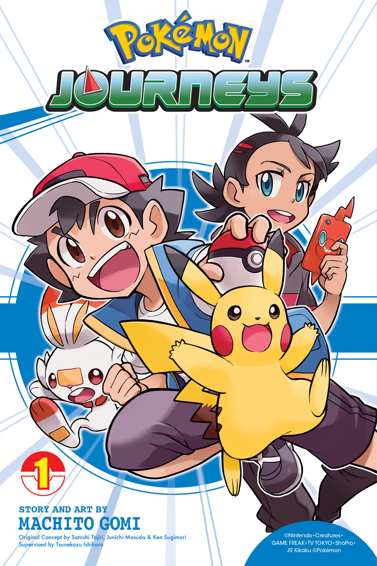 Pokemon Journeys Manga Vol.  1 fait des étoiles Goh et Scorbunny