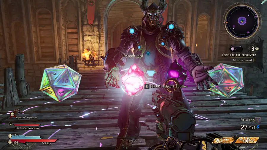 Der Spieler steht vor dem Drachenlord nach einer Tiny Tina's Wonderlands Chaos Chamber, die verschiedene Belohnungen bietet