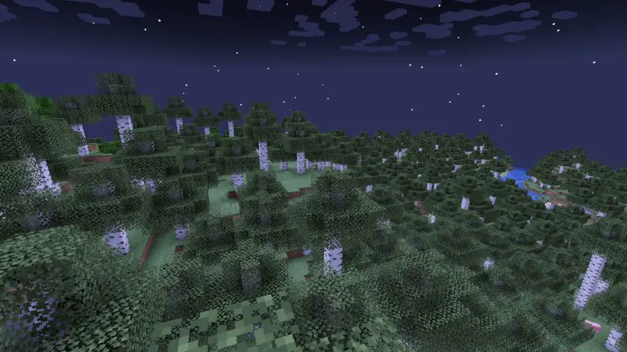 Une colline boisée, également connue sous le nom de taïga, l'un des nombreux biomes Minecraft