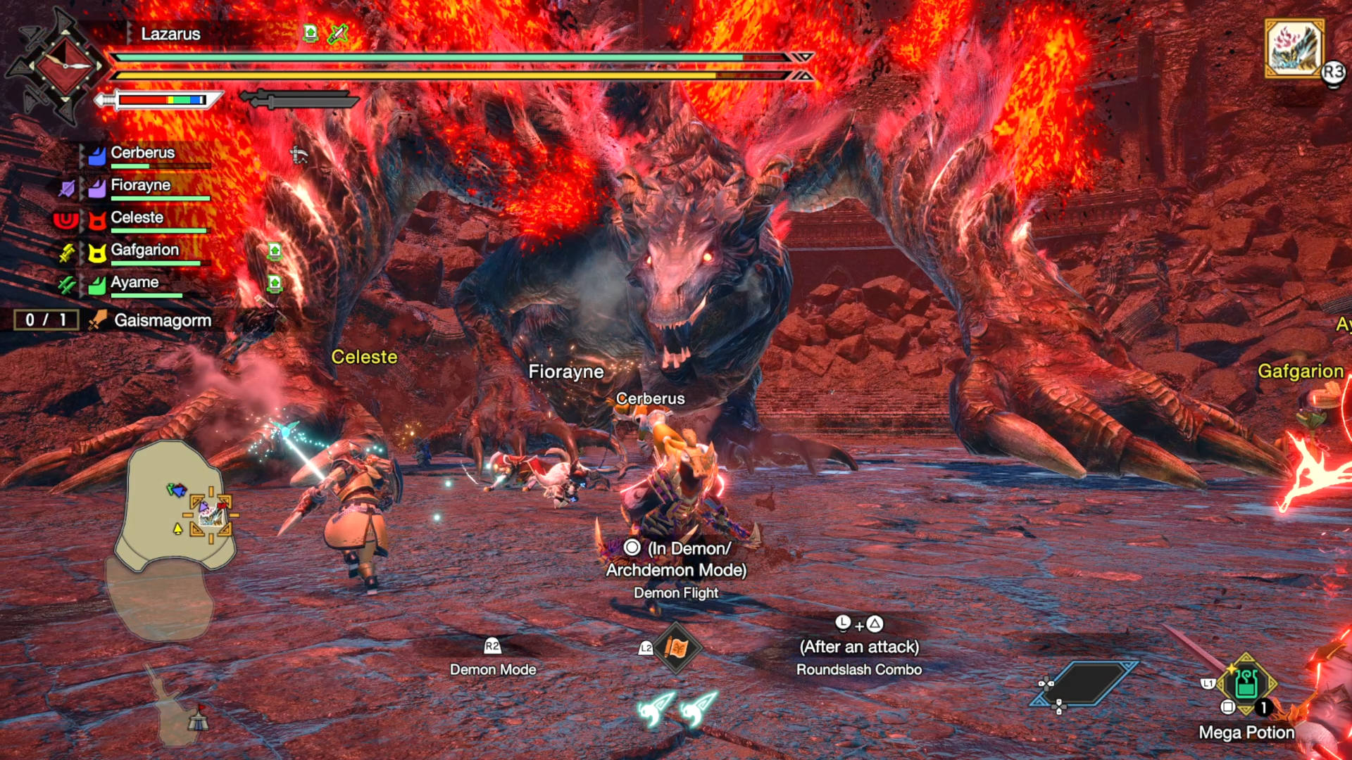 Monster Hunter Rise Sunbreak Gaismagorm: Gaismagorm, nyní v plamenech, se hrozivě tyčí nad lovci.