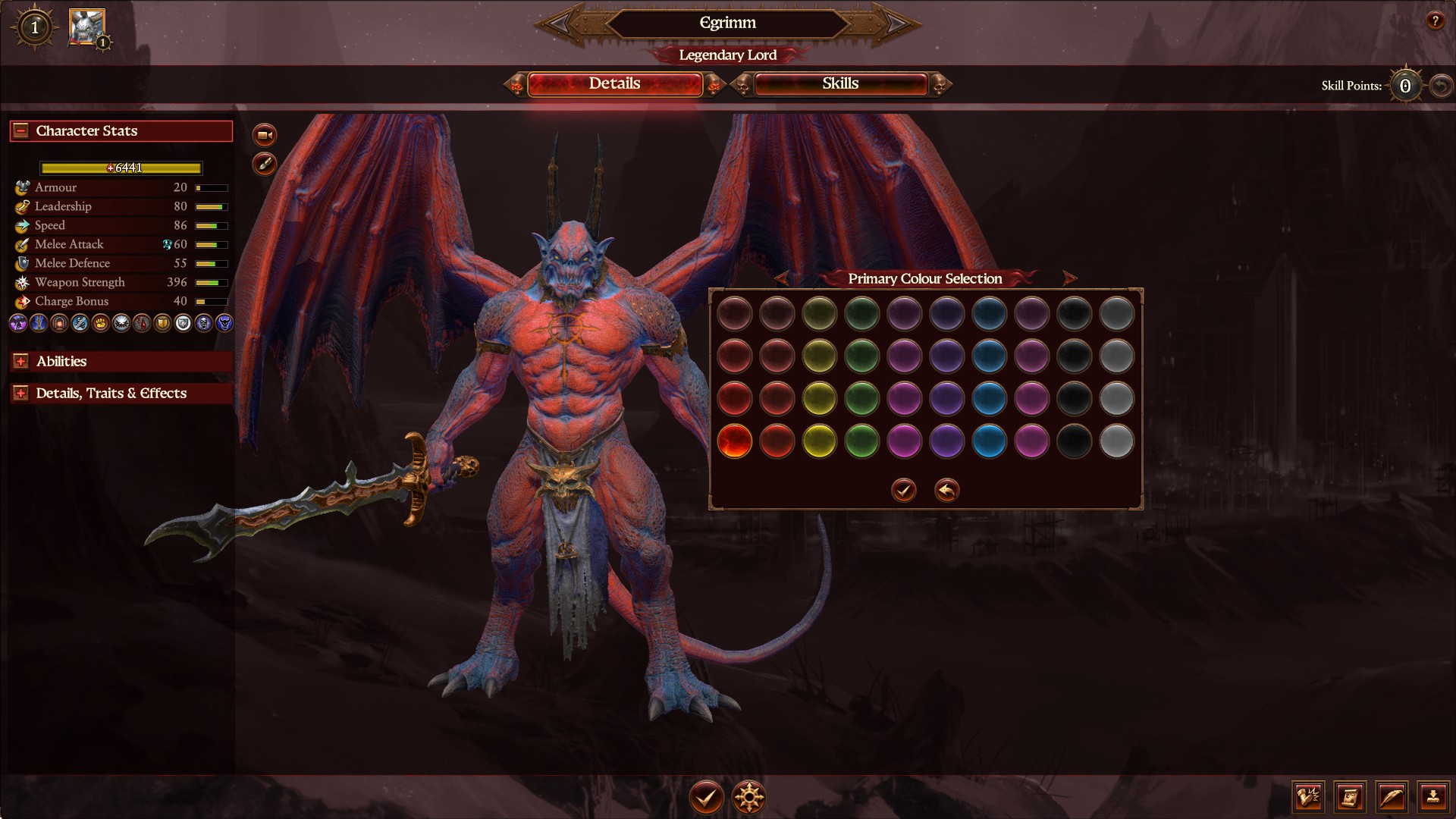 Una imagen de la pantalla de personalización de Daemon Prince del mod Daniel Painter de Warhammer 3