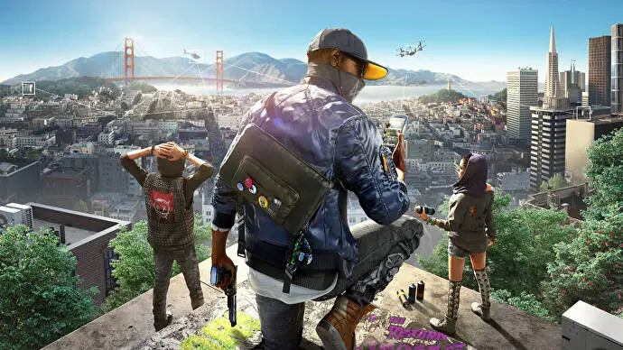 Art clé de Watch Dogs 2 montrant le protagoniste dos à la caméra surplombant San Francisco.