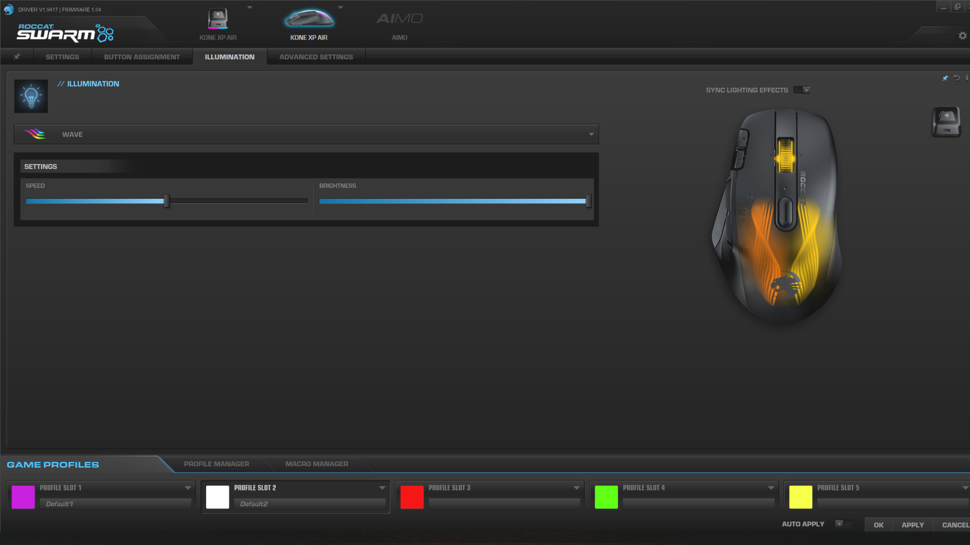 Snímek obrazovky softwaru Roccat Swarm