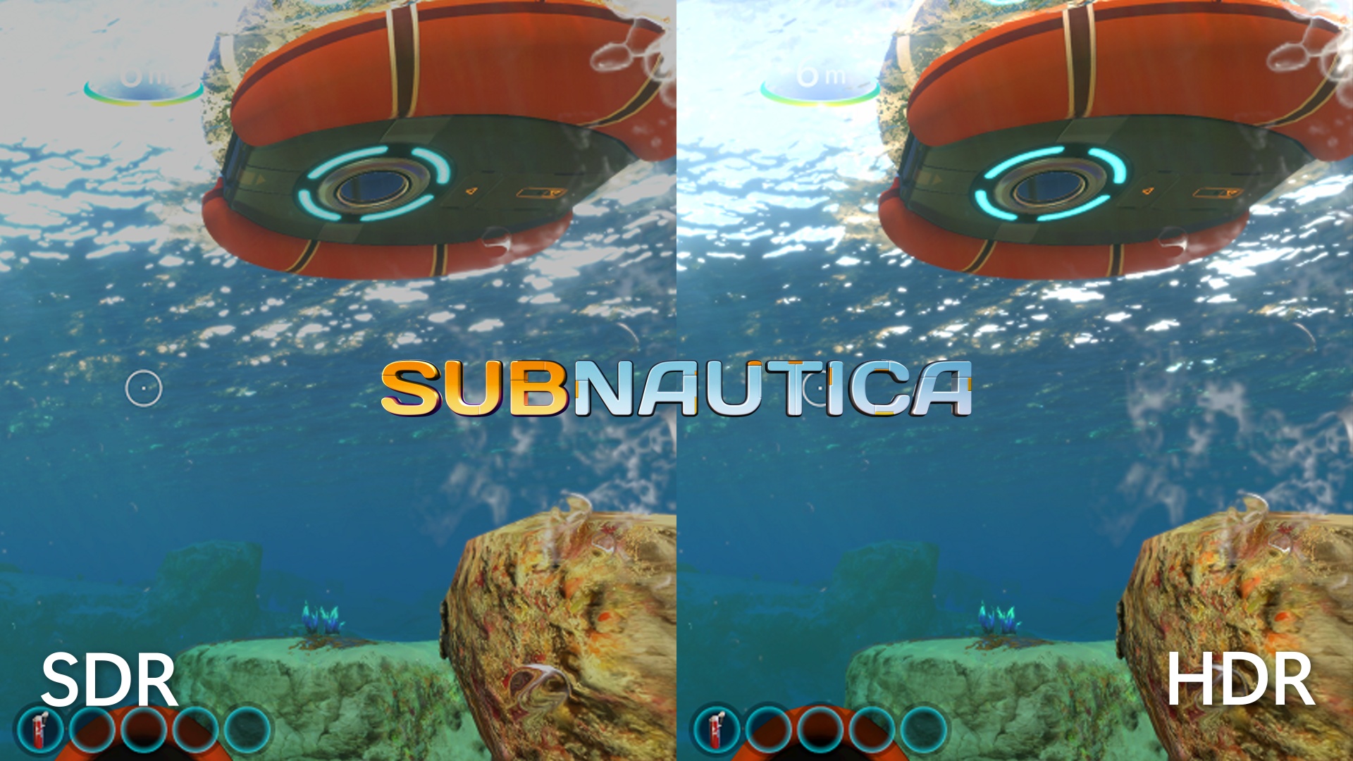 Captura de pantalla de comparación Subnautica HDR