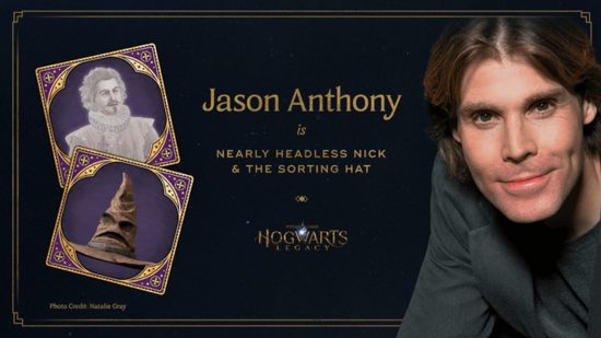 Casting et doubleurs de Hogwarts Legacy : Une photo de Jason Anthony accompagnée du texte 