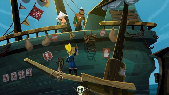 Meilleurs jeux de réflexion - Return to Monkey Island : Guybrush parle aux pirates sur un autre navire