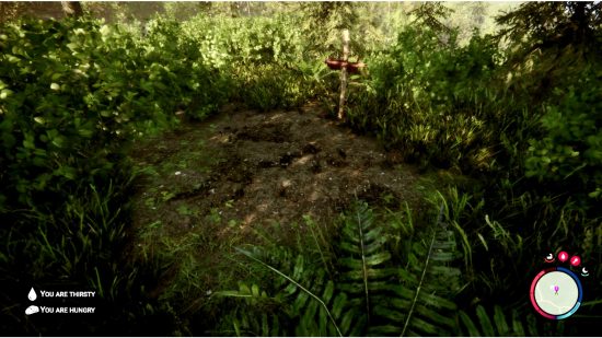 Localizador GPS Sons of the Forest: El lugar del entierro donde se encuentra el tercer y último localizador GPS, marcado con una pequeña cruz de madera.