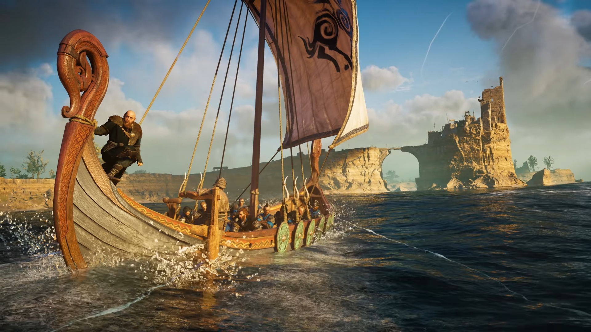 I migliori giochi educativi: Assassin's Creed Discovery Tours. L'immagine mostra una nave vichinga che naviga sul mare.