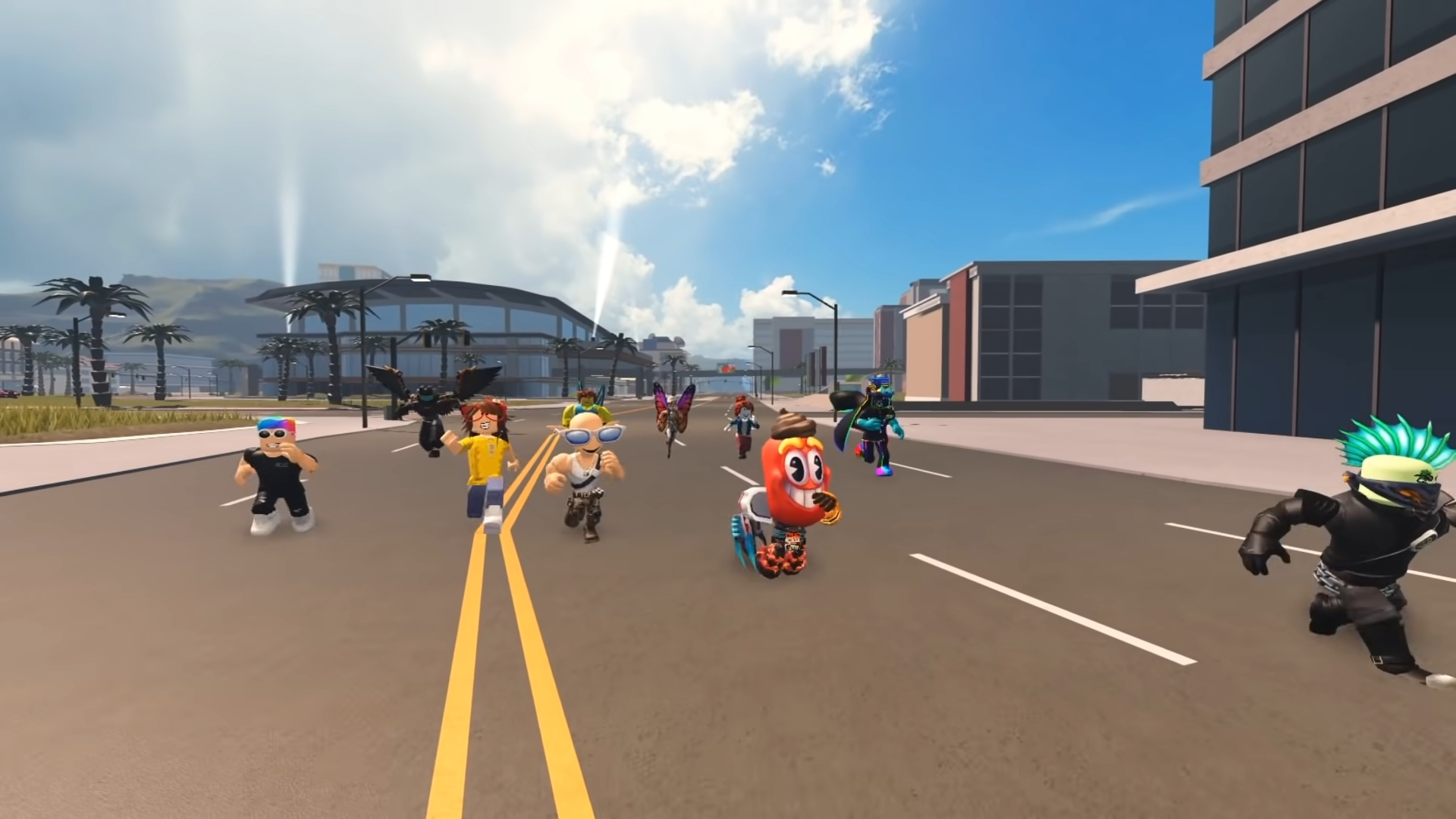 Meilleurs jeux éducatifs : Roblox.  L'image montre un groupe de personnes Roblox se promenant dans une ville.
