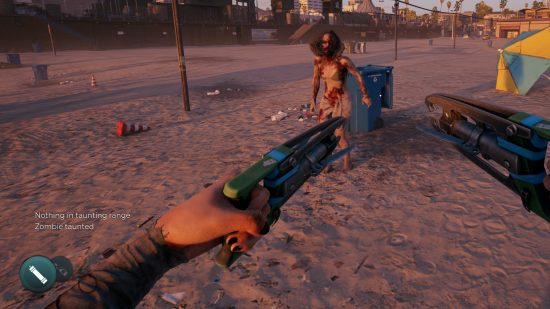 Tipps zu Dead Island 2: Ein Zombie, der von Alexa Game Control verspottet wird, mit Texten