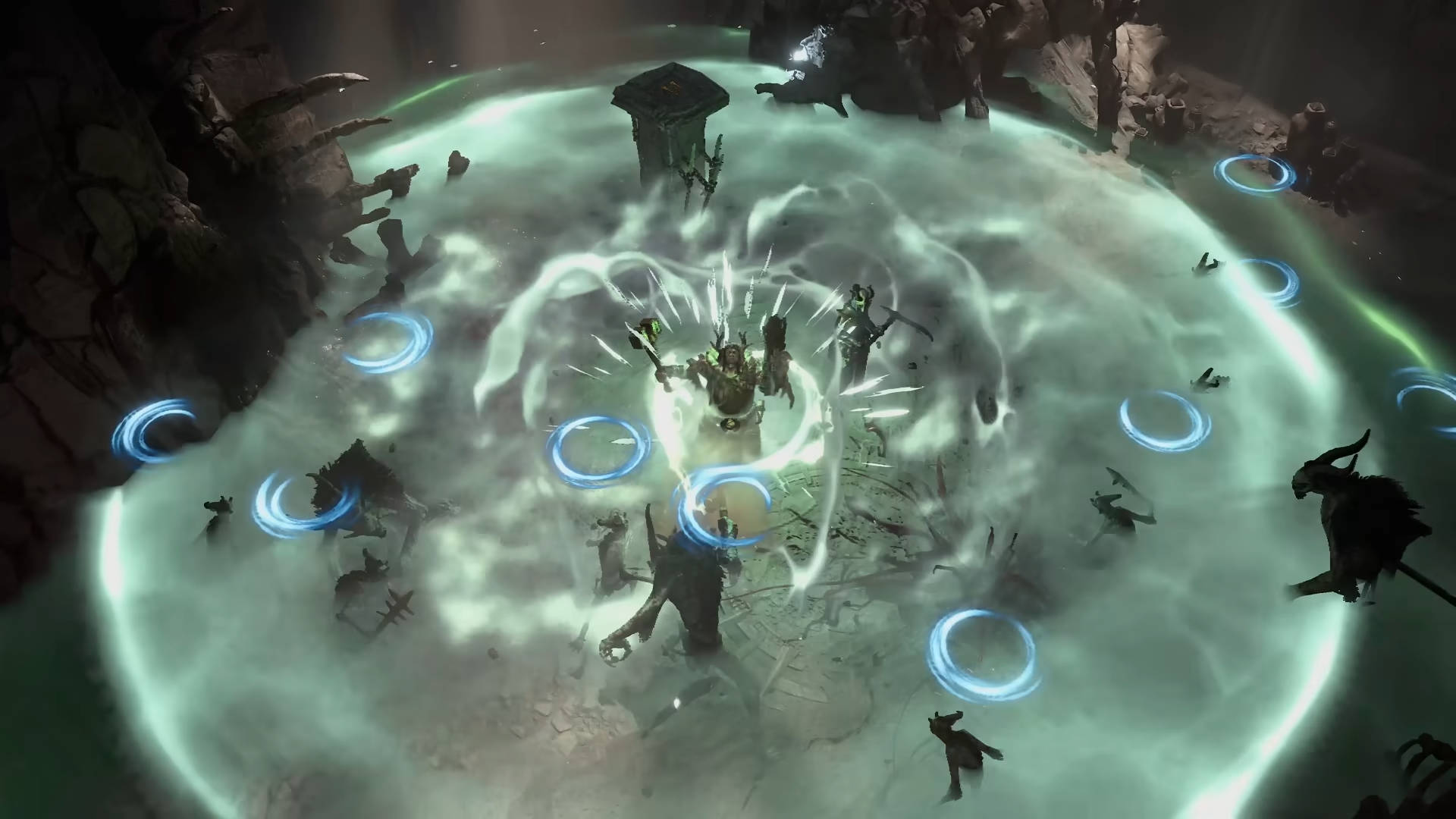 Meilleures constructions de druide Diablo 4 - un druide émet une attaque AoE pour frapper tous les ennemis proches.