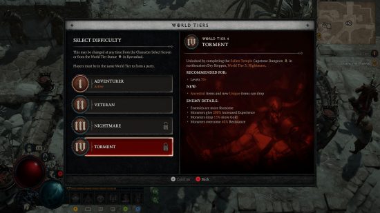 Guide de mise à niveau Diablo 4: les niveaux mondiaux affectent la vitesse à laquelle vous monterez de niveau