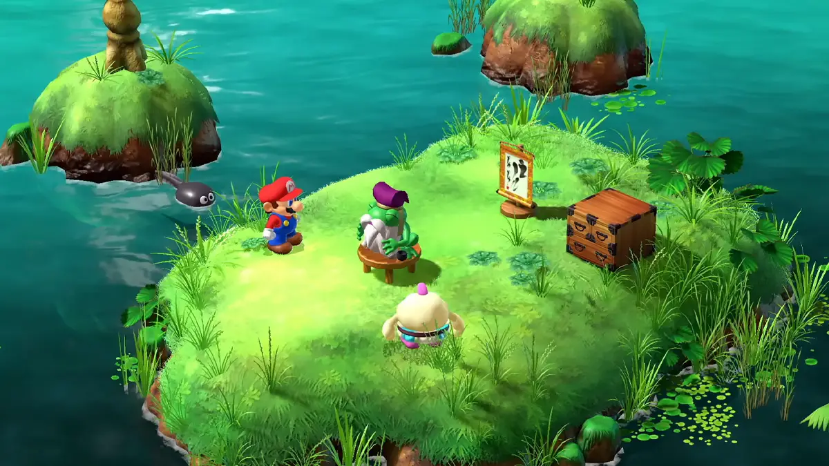 Snímek obrazovky Tadpole Pond v Super Mario RPG