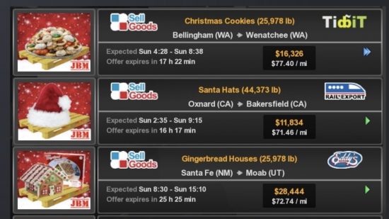 Una captura de pantalla que muestra un envío navideño como galletas navideñas en ATS