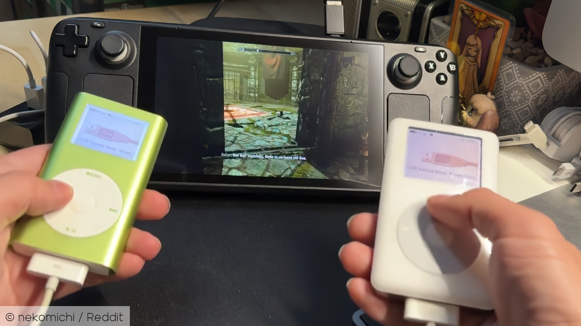 Jemand spielt Skyrim auf Steam Deck mit iPods, ja, wirklich