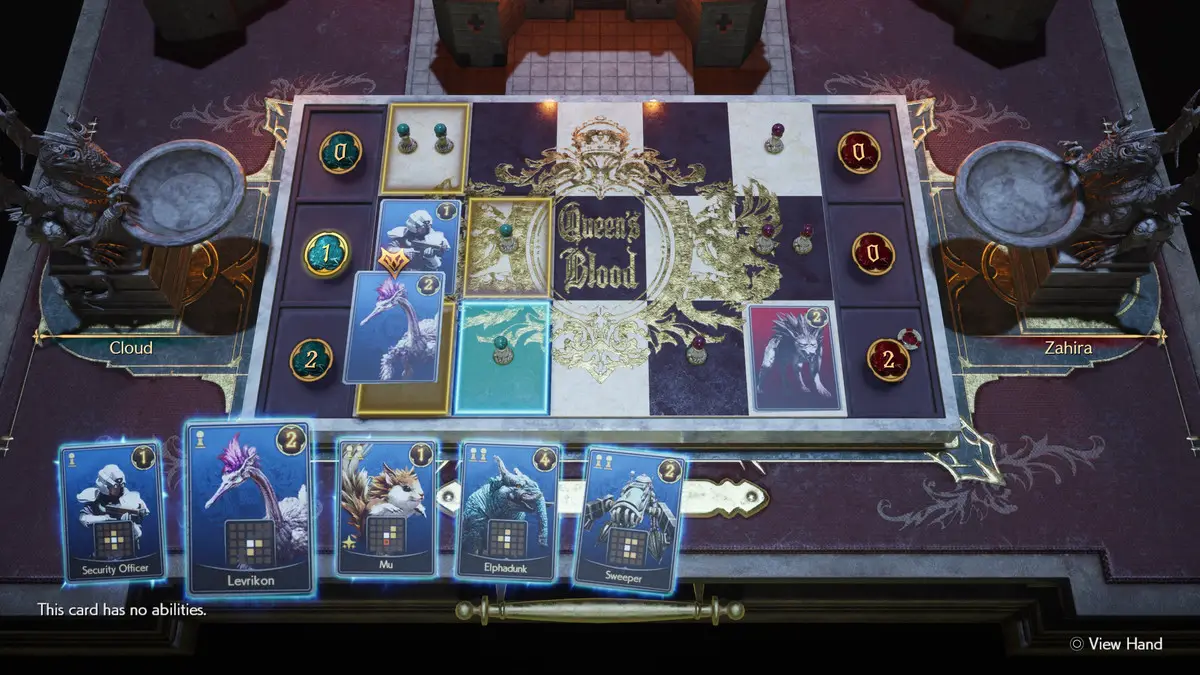 Uno screenshot del gioco di carte collezionabili di Final Fantasy 7 Rebirth, Queen's Blood