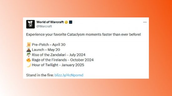 Fecha de lanzamiento de WoW Cataclysm Classic, hoja de ruta anunciada: una captura de pantalla de la hoja de ruta de WoW Cataclysm Classic.