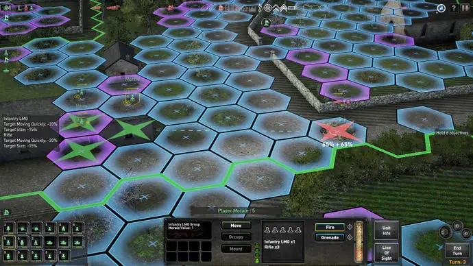 La superposición del mapa hexagonal en una batalla en The Troop
