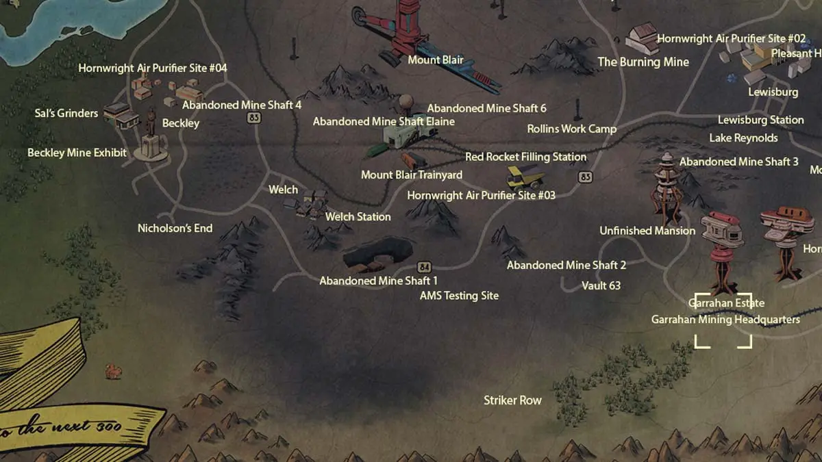 Posizione sulla mappa del quartier generale minerario di Garrahan in Fallout 76