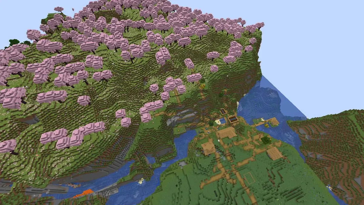 Cliffside Cherry Village in Minecraft