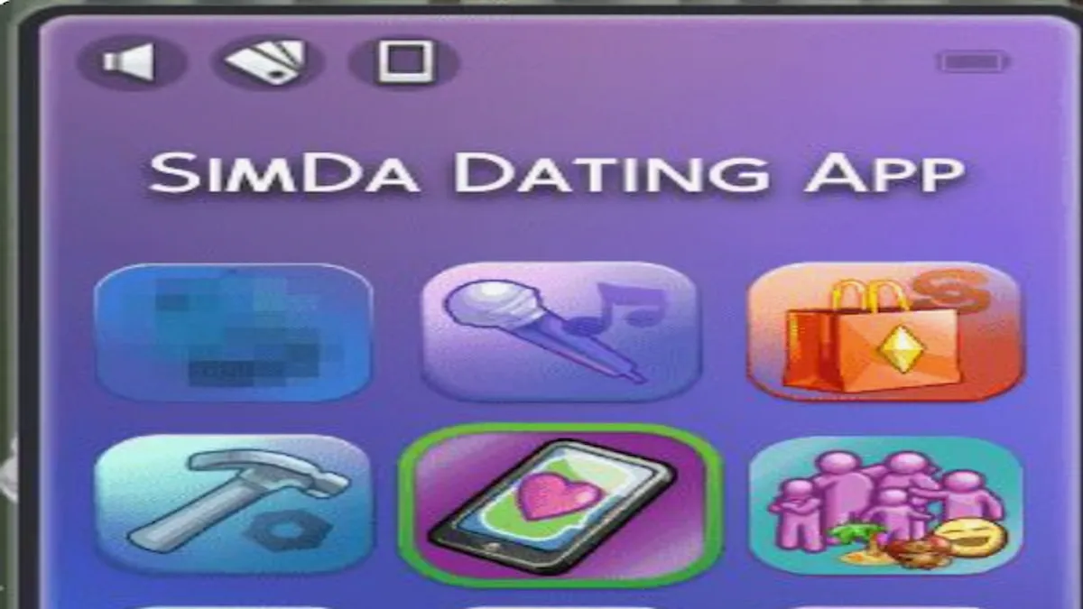 Obrazovka telefonu s aplikacemi včetně aplikace SimDa