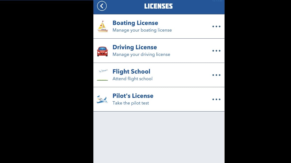 Možnosti licence vozidla v BitLife