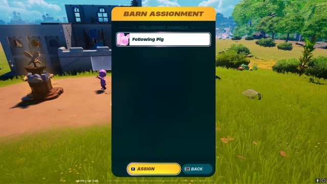 LEGO Fortnite-Tierpreisbildschirm mit einem Schwein, das kurz vor der Preisverleihung steht.