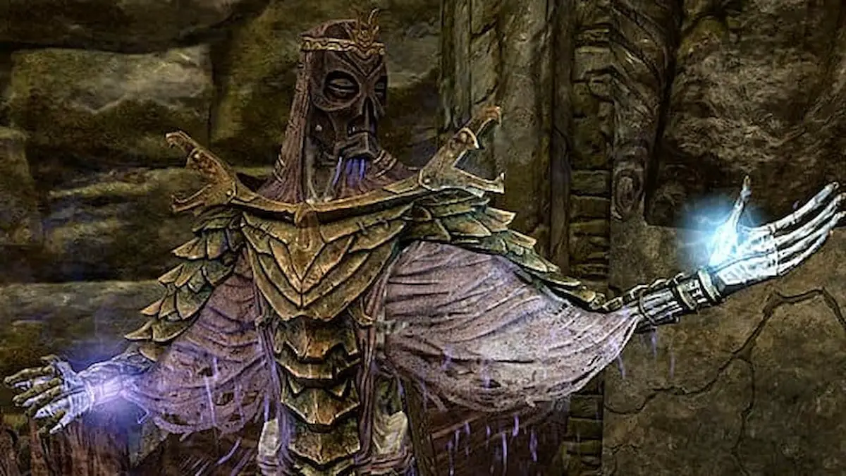 Sacerdote del Drago che indossa una maschera di Hevnoraak e brandisce incantesimi in ciascuna mano