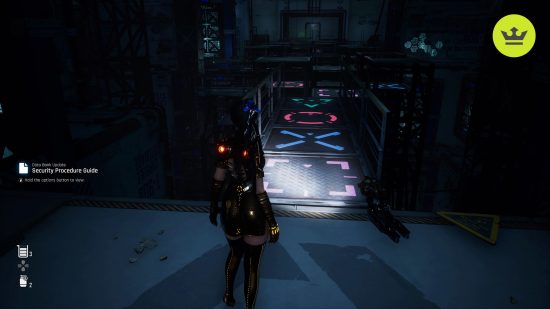Puzzle PlayStation Stellar Blade : Eve face au puzzle qui comporte des tuiles correspondant au triangle, au cercle, au X et au carré PlayStation