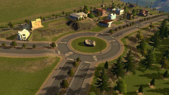 Mods Cities Skylines : un rond-point et de l'herbe verte.