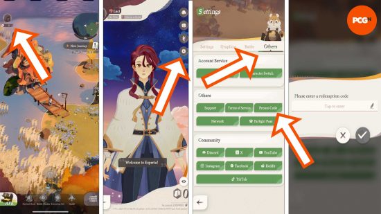 Der vierstufige Prozess zum Einlösen von AFK Journey-Codes.