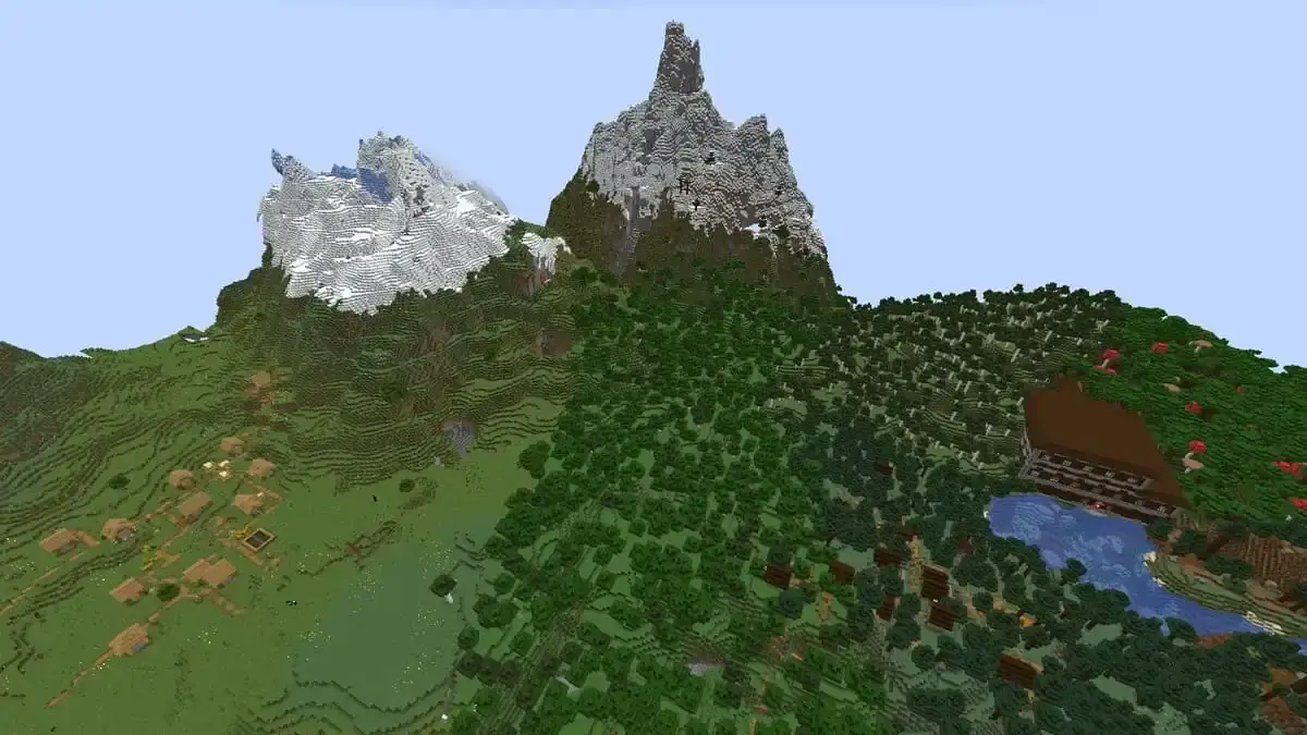 Manoir dans les bois et double village dans Minecraft