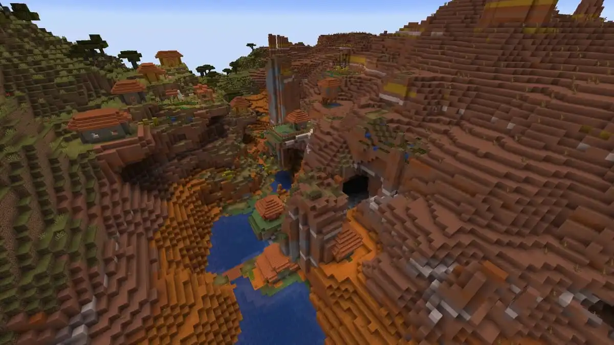 Badlands et village d'acacias dans Minecraft