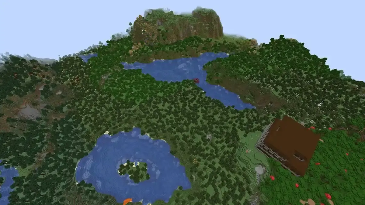 Manoir et village dans les bois dans Minecraft