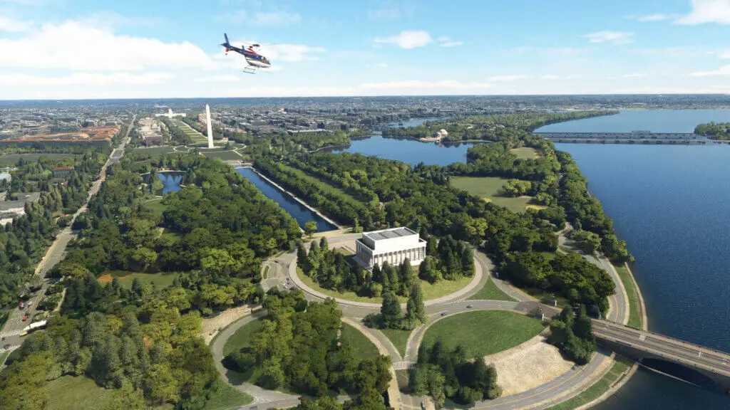 Un hélicoptère survolant Washington DC