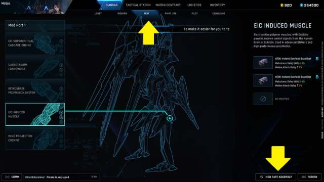 Sélection de l'assemblage de mods dans Mecha BREAK