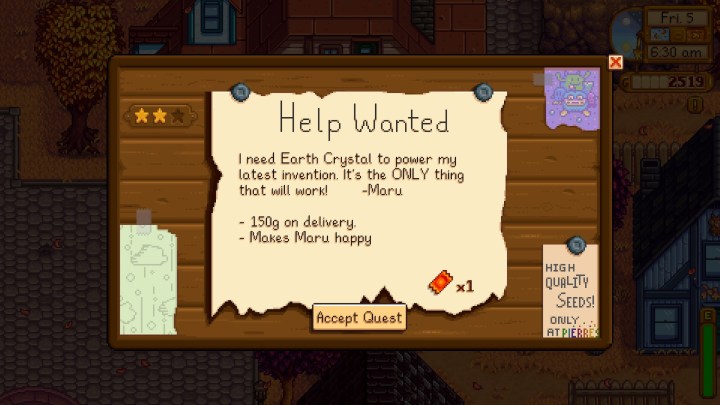 Tableau de quêtes Stardew Valley Help Wanted.