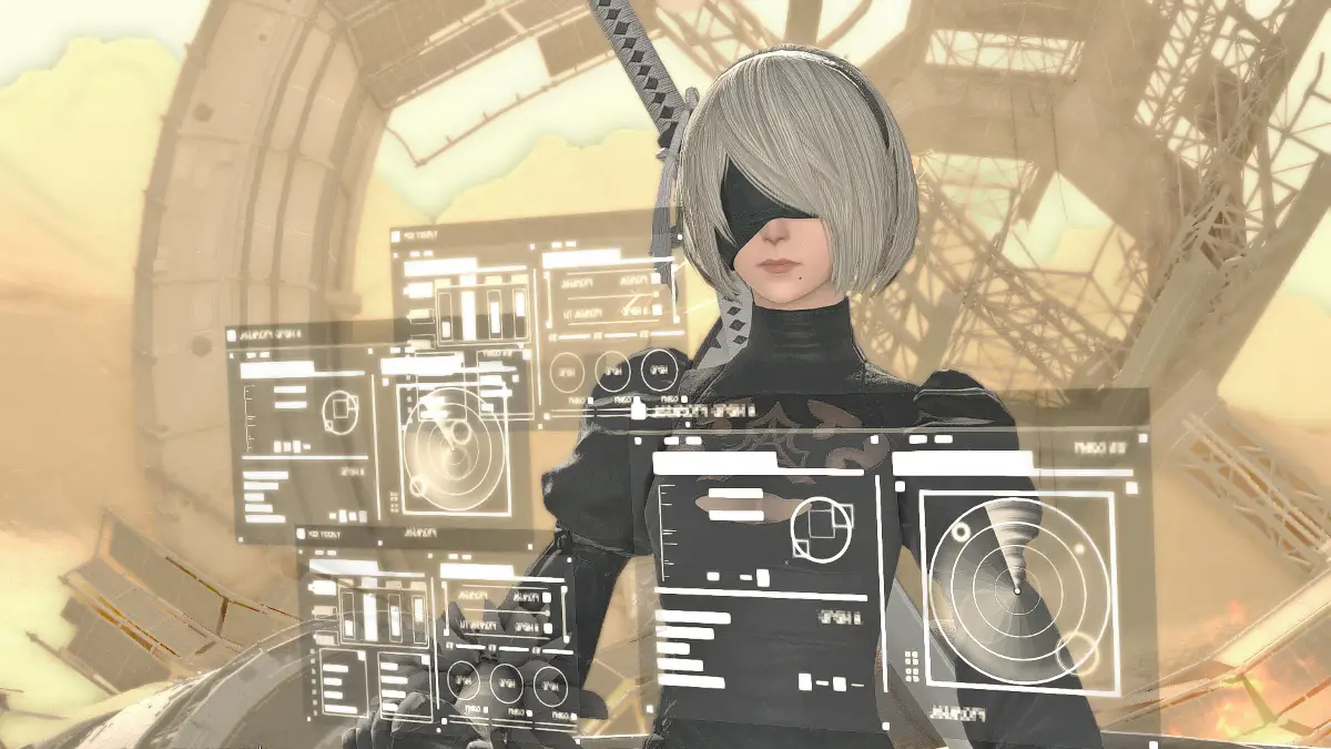 2B durante la historia de YoRHa: Dark Apocalypse Alliance Raid en Final Fantasy XIV