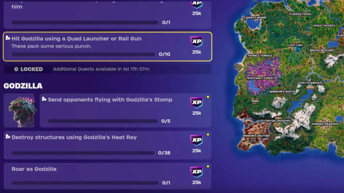 Liste des quêtes Fortnite Godzilla