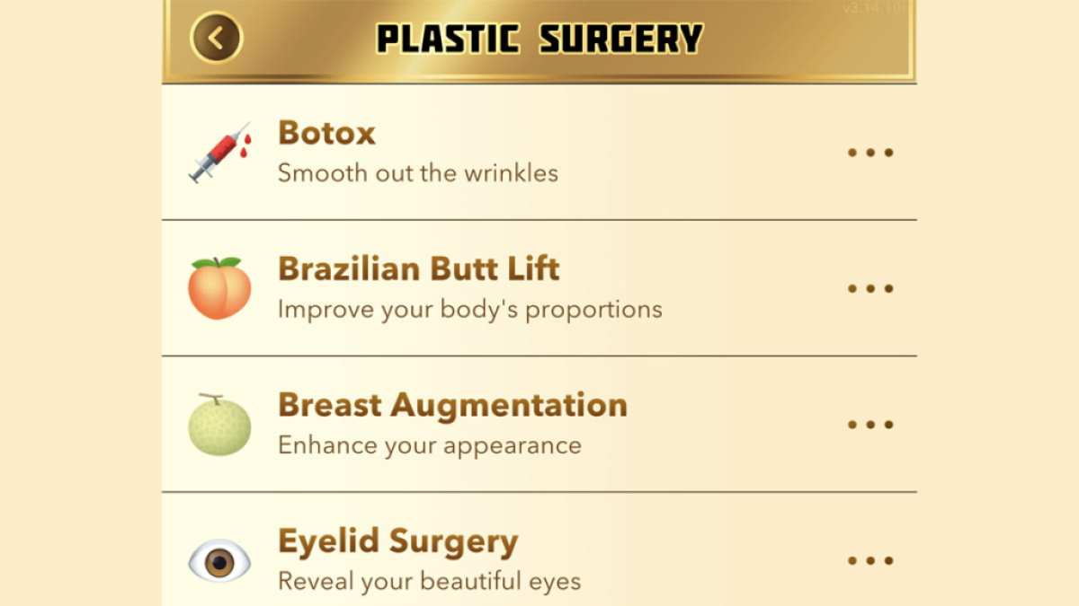 Menu de chirurgie plastique Bitlife
