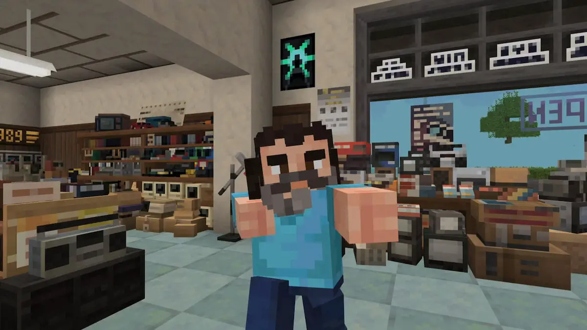 Steve during A Minecraft Movie DLC trophy scene