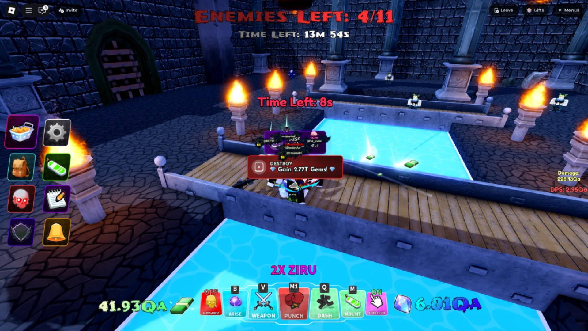 Un jugador parado junto a un mob derrotado en Roblox Crossover Experience con las opciones ARISE y DESTRUIR junto a él