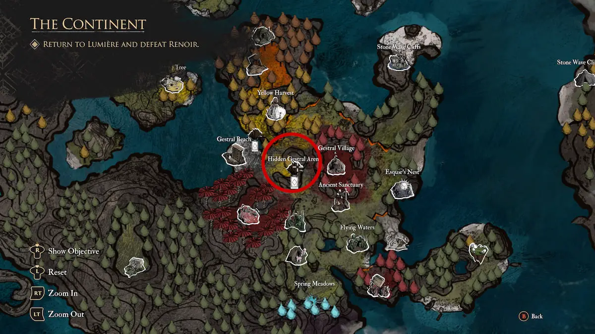 Emplacement de la carte de l'arène gestrale cachée